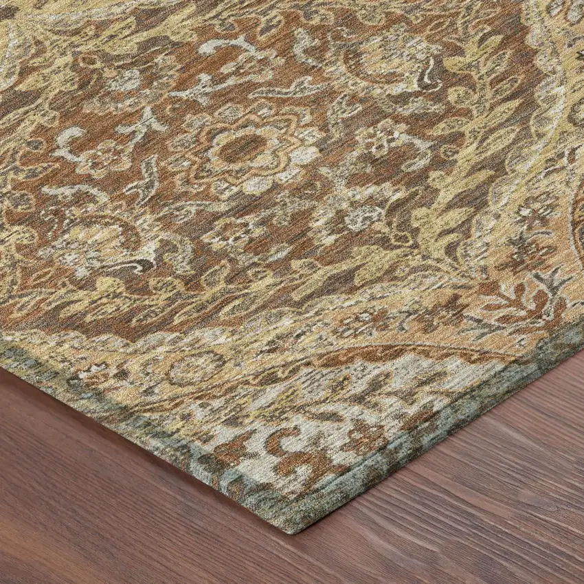 8' Copper And Pink Round Ogee Washable Indoor Outdoor Area Rug Photo 5