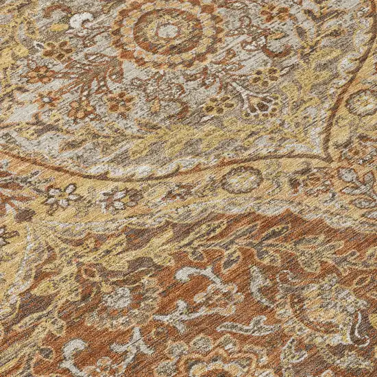 8' Copper And Pink Round Ogee Washable Indoor Outdoor Area Rug Photo 6