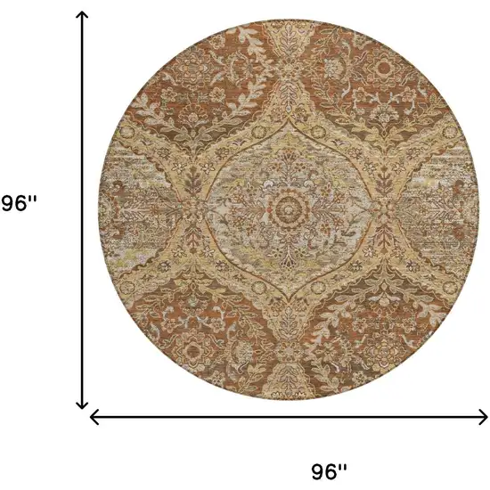8' Copper And Pink Round Ogee Washable Indoor Outdoor Area Rug Photo 7