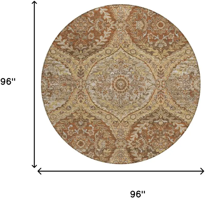 8' Copper And Pink Round Ogee Washable Indoor Outdoor Area Rug Photo 7