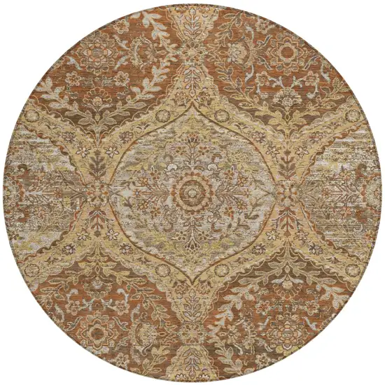 8' Copper And Pink Round Ogee Washable Indoor Outdoor Area Rug Photo 2