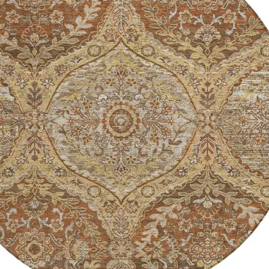 8' Copper And Pink Round Ogee Washable Indoor Outdoor Area Rug Photo 3