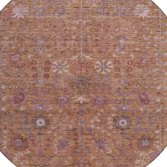 8' Copper And Purple Round Floral Washable Indoor Outdoor Area Rug Photo 6