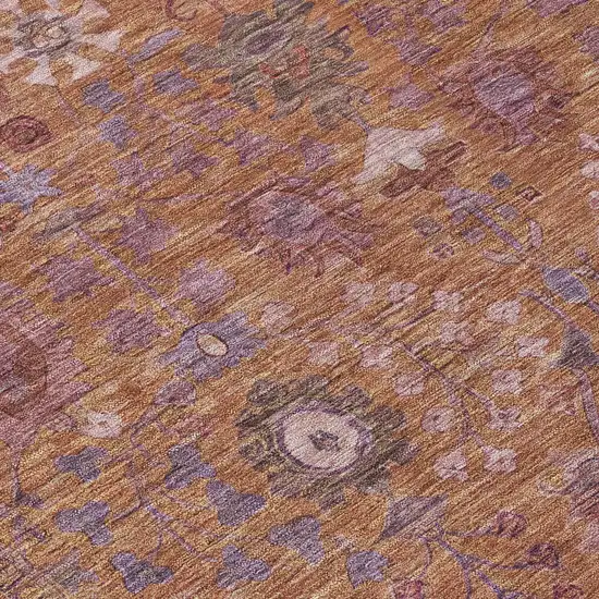 8' Copper And Purple Round Floral Washable Indoor Outdoor Area Rug Photo 7