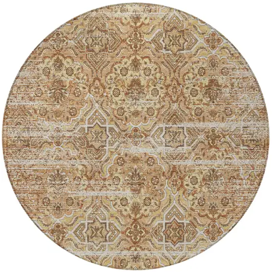 8' Copper And Purple Round Floral Washable Indoor Outdoor Area Rug Photo 3