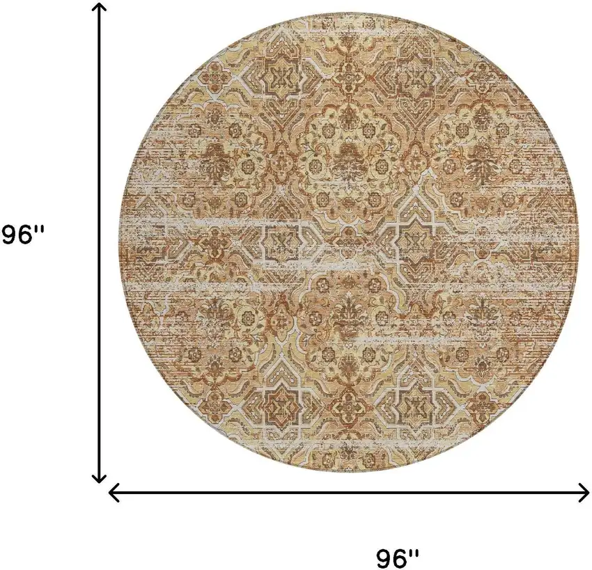 8' Copper And Purple Round Floral Washable Indoor Outdoor Area Rug Photo 6