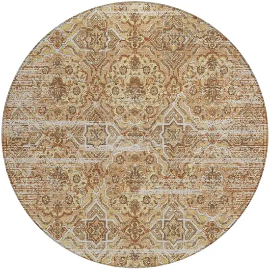 8' Copper And Purple Round Floral Washable Indoor Outdoor Area Rug Photo 2