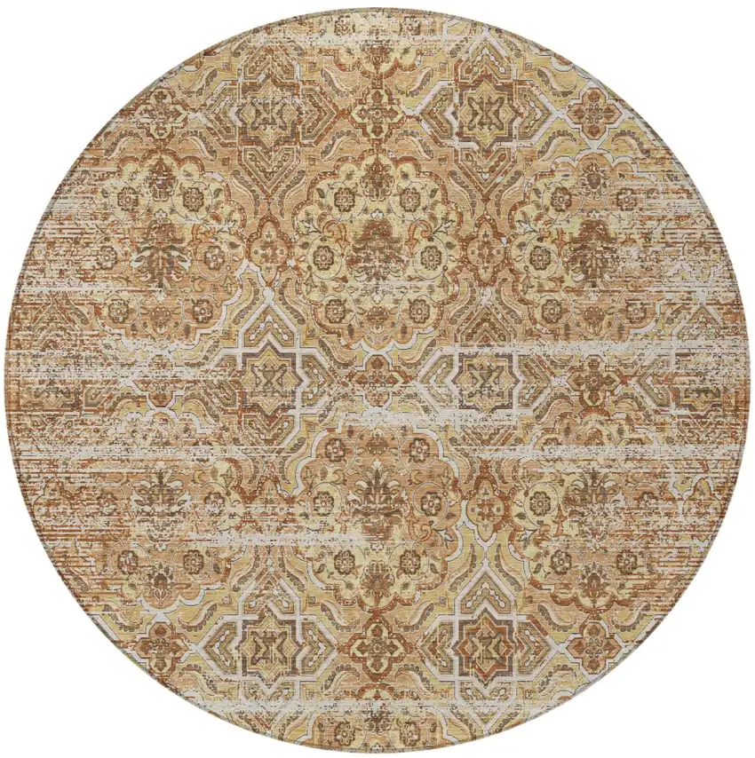 8' Copper And Purple Round Floral Washable Indoor Outdoor Area Rug Photo 3