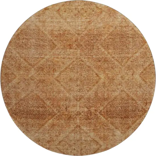 8' Copper And Rust Geometric Washable Round Rug With UV Protection Photo 2