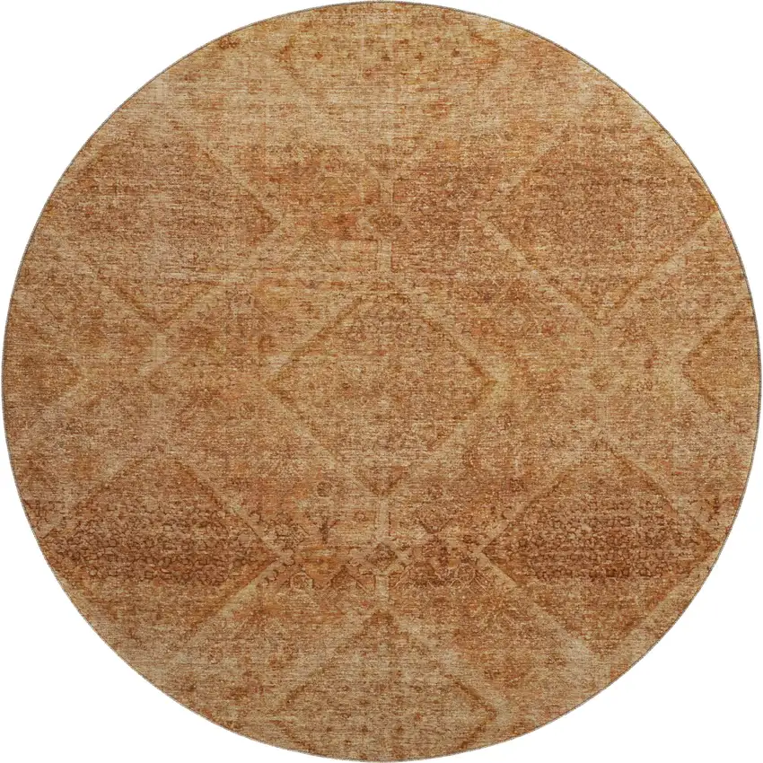 8' Copper And Rust Geometric Washable Round Rug With UV Protection Photo 2