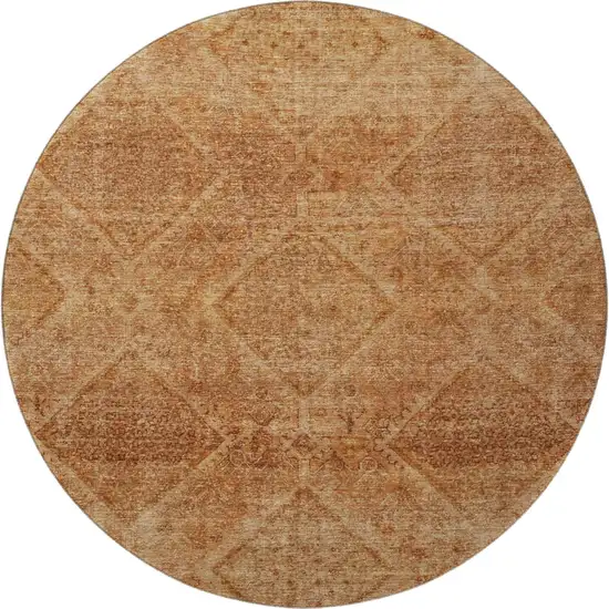 8' Copper And Rust Geometric Washable Round Rug With UV Protection Photo 4