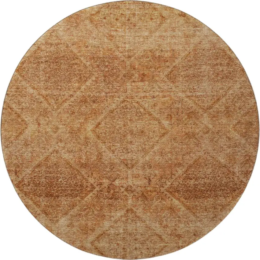 8' Copper And Rust Geometric Washable Round Rug With UV Protection Photo 4