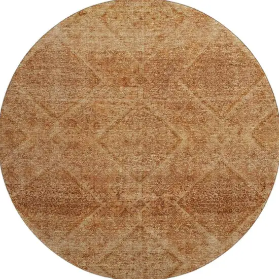 8' Copper And Rust Geometric Washable Round Rug With UV Protection Photo 3