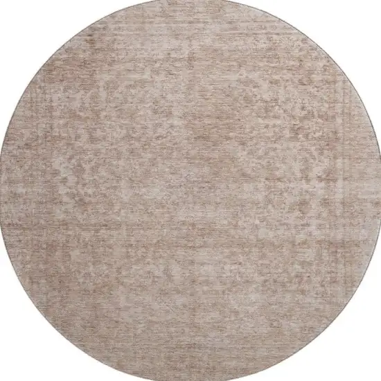 8' Copper And Rust Oriental Washable Round Rug With UV Protection Photo 2