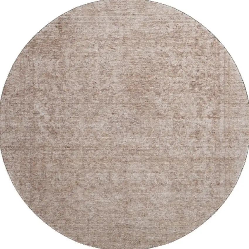 8' Copper And Rust Oriental Washable Round Rug With UV Protection Photo 2