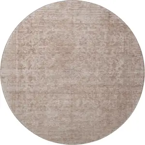 Photo of 8' Copper And Rust Oriental Washable Round Rug With UV Protection