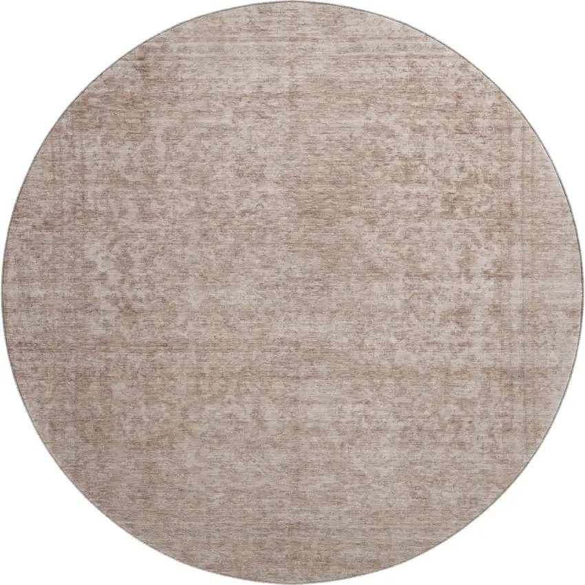 8' Copper And Rust Oriental Washable Round Rug With UV Protection Photo 1