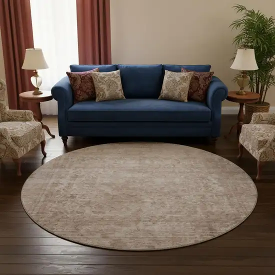 8' Copper And Rust Oriental Washable Round Rug With UV Protection Photo 2