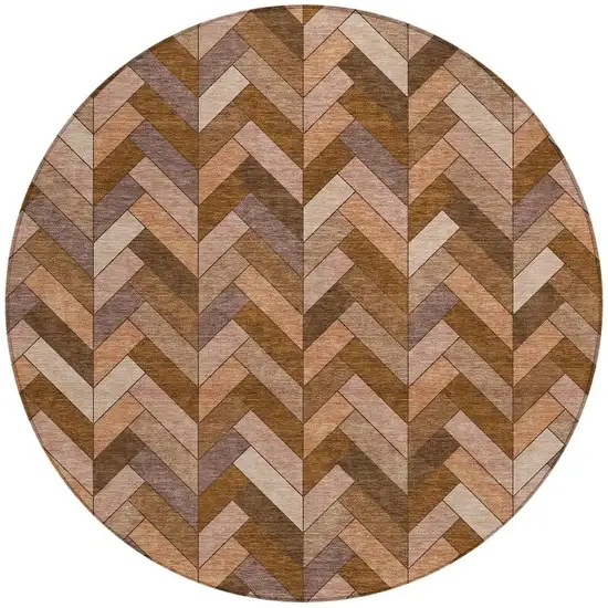 8' Copper And Rust Round Geometric Washable Indoor Outdoor Area Rug Photo 4