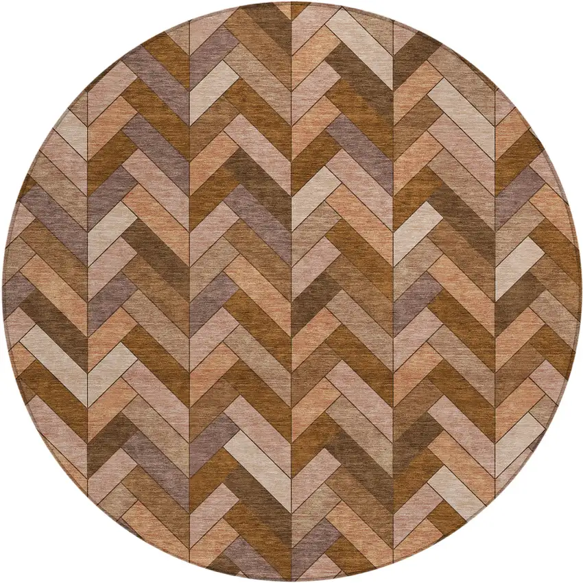 8' Copper And Rust Round Geometric Washable Indoor Outdoor Area Rug Photo 2