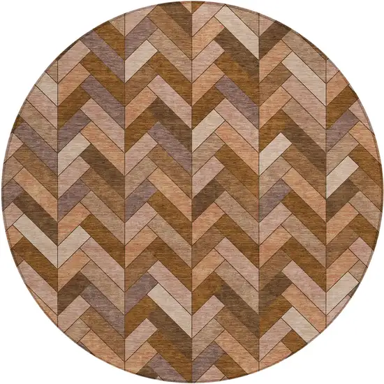 8' Copper And Rust Round Geometric Washable Indoor Outdoor Area Rug Photo 2