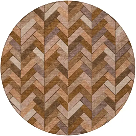 8' Copper And Rust Round Geometric Washable Indoor Outdoor Area Rug Photo 5