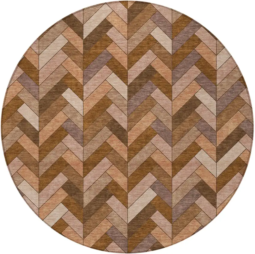 8' Copper And Rust Round Geometric Washable Indoor Outdoor Area Rug Photo 5