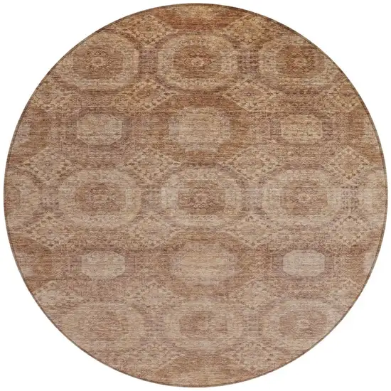 8' Copper And Rust Round Medallion Washable Indoor Outdoor Area Rug Photo 3