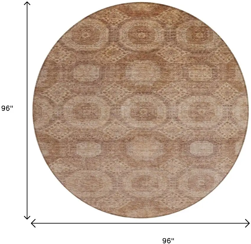 8' Copper And Rust Round Medallion Washable Indoor Outdoor Area Rug Photo 8