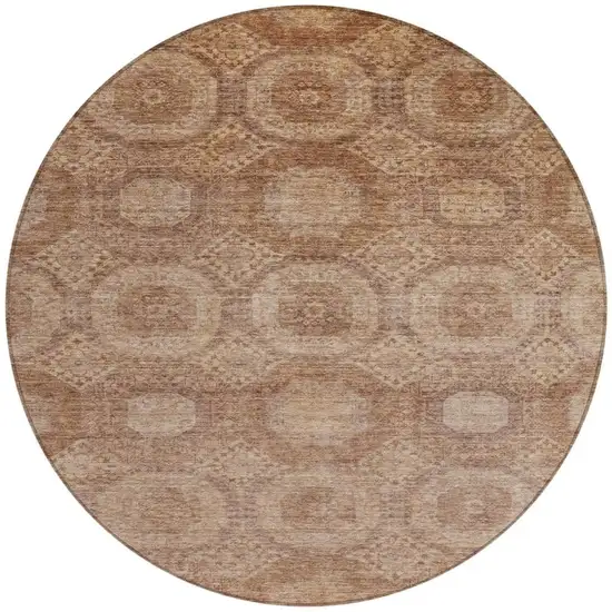 8' Copper And Rust Round Medallion Washable Indoor Outdoor Area Rug Photo 4