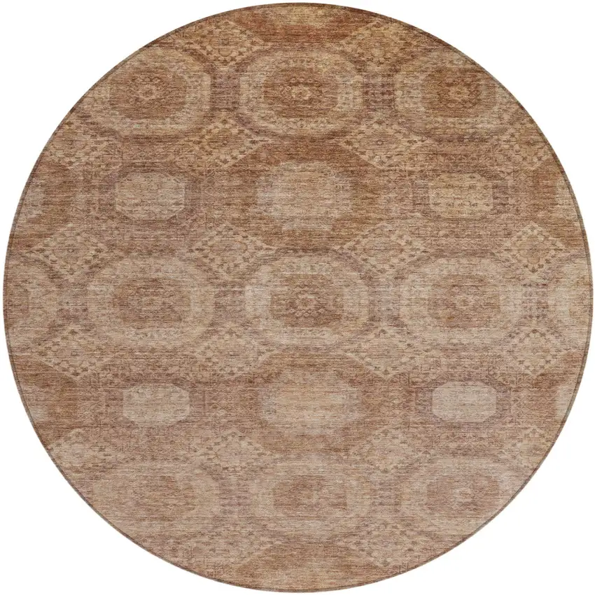 8' Copper And Rust Round Medallion Washable Indoor Outdoor Area Rug Photo 1