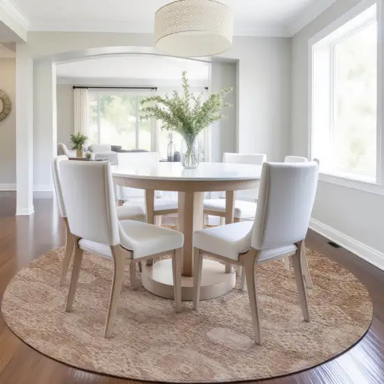 8' Copper And Rust Round Medallion Washable Indoor Outdoor Area Rug Photo 7