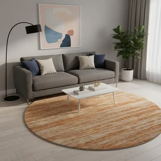 8' Copper And Rust Striped Washable Round Rug With UV Protection Photo 2