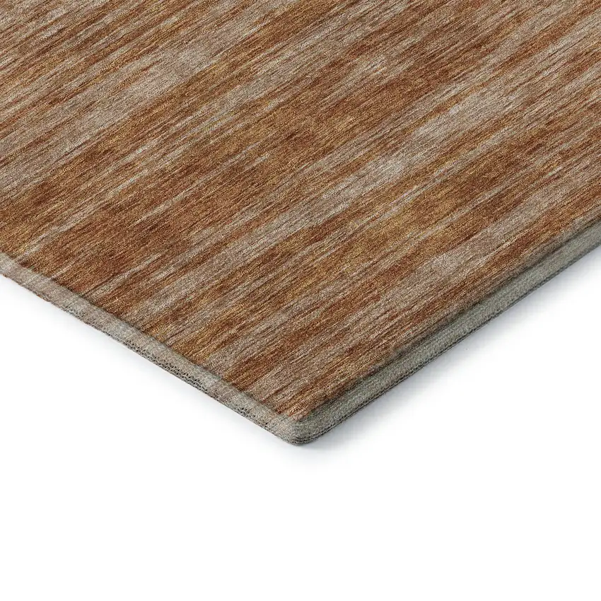 8' Copper And Rust Striped Washable Round Rug With UV Protection Photo 6