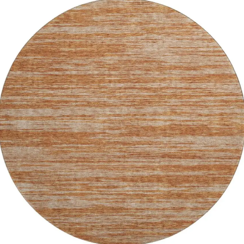 8' Copper And Rust Striped Washable Round Rug With UV Protection Photo 3