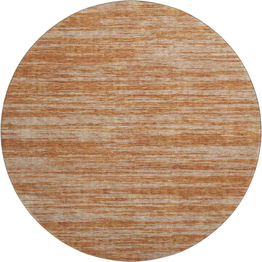 8' Copper And Rust Striped Washable Round Rug With UV Protection Photo 1