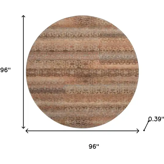 8' Copper And Rust Striped Washable Round Rug With UV Protection Photo 8