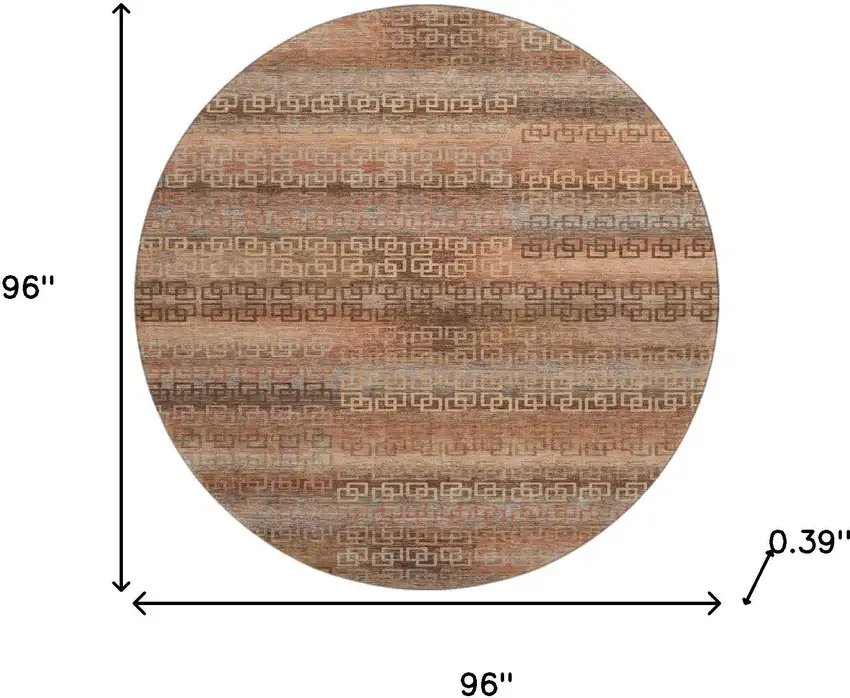 8' Copper And Rust Striped Washable Round Rug With UV Protection Photo 8