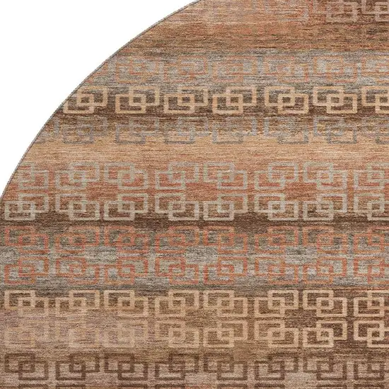 8' Copper And Rust Striped Washable Round Rug With UV Protection Photo 3