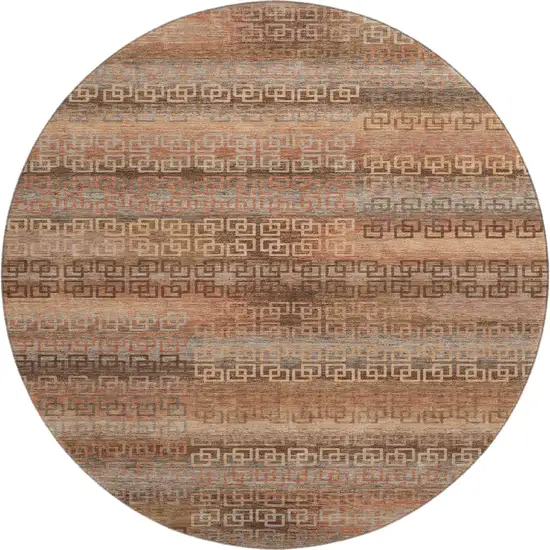 8' Copper And Rust Striped Washable Round Rug With UV Protection Photo 1