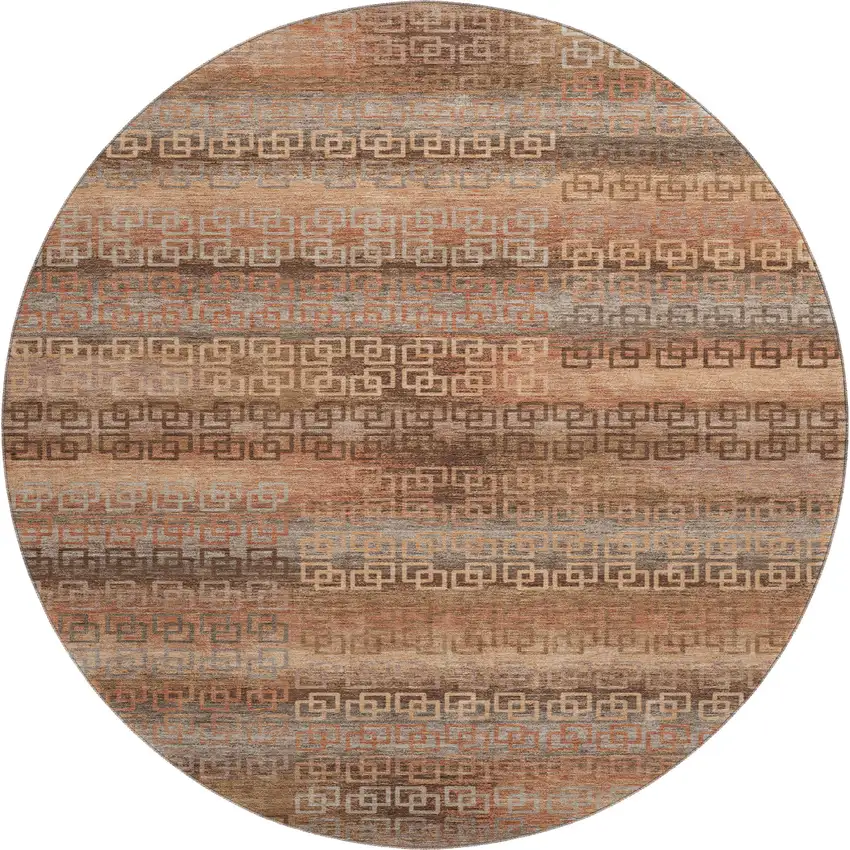 8' Copper And Rust Striped Washable Round Rug With UV Protection Photo 1