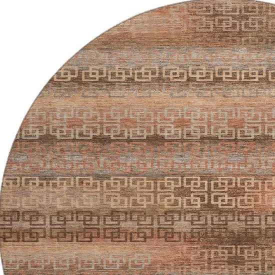8' Copper And Rust Striped Washable Round Rug With UV Protection Photo 4