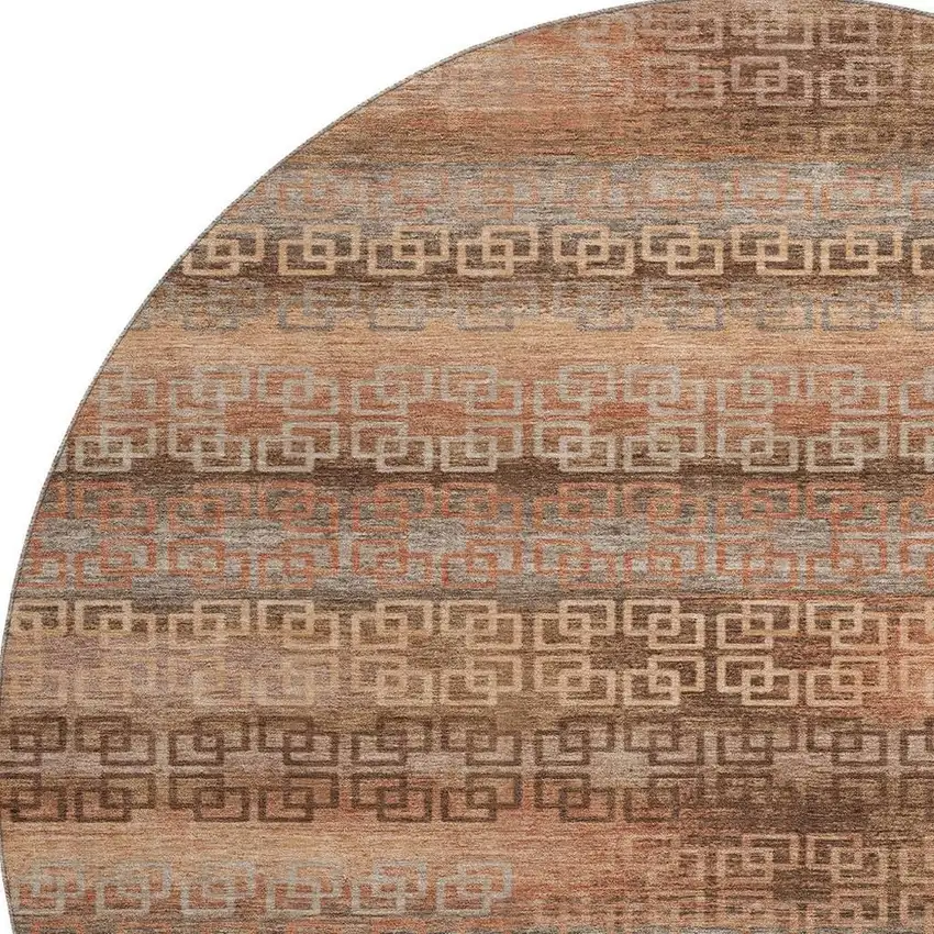 8' Copper And Rust Striped Washable Round Rug With UV Protection Photo 4