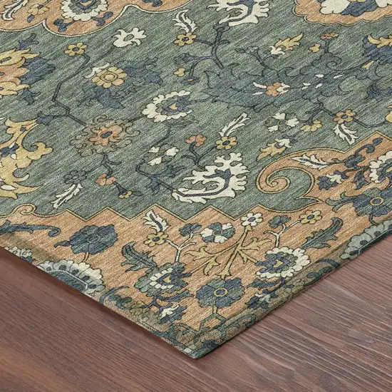 8' Copper And Sage Round Floral Medallion Washable Indoor Outdoor Area Rug Photo 6