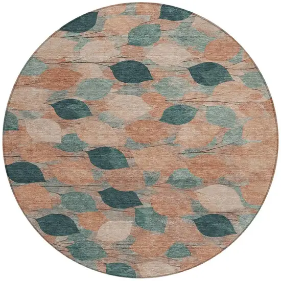 8' Copper And Salmon Round Floral Washable Indoor Outdoor Area Rug Photo 3