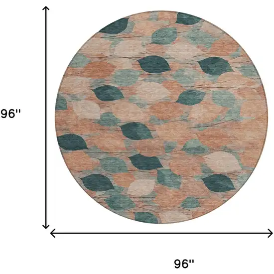 8' Copper And Salmon Round Floral Washable Indoor Outdoor Area Rug Photo 8