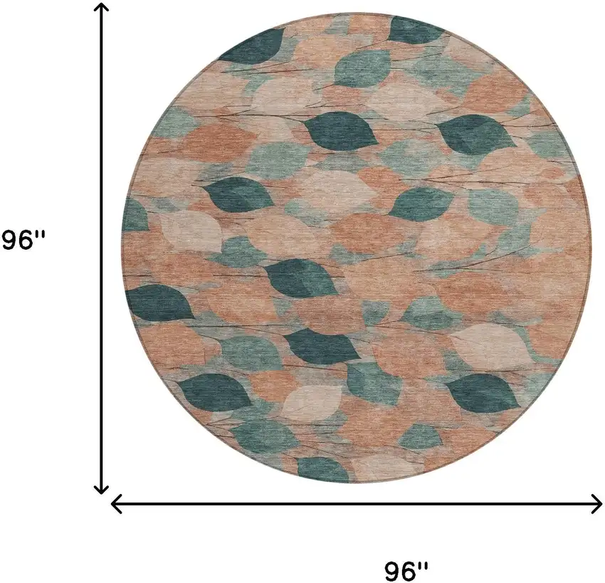 8' Copper And Salmon Round Floral Washable Indoor Outdoor Area Rug Photo 8