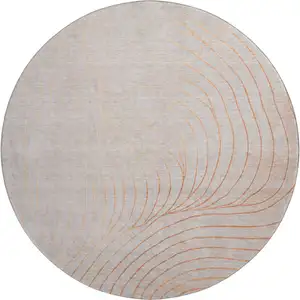 Photo of 8' Copper And Silver Abstract Washable Round Rug With UV Protection