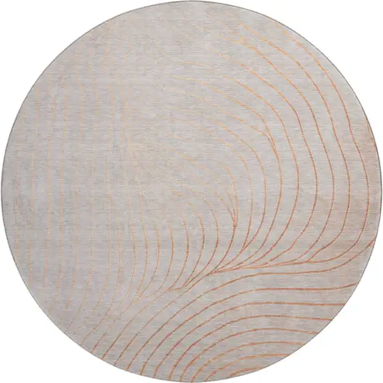 8' Copper And Silver Abstract Washable Round Rug With UV Protection Photo 1