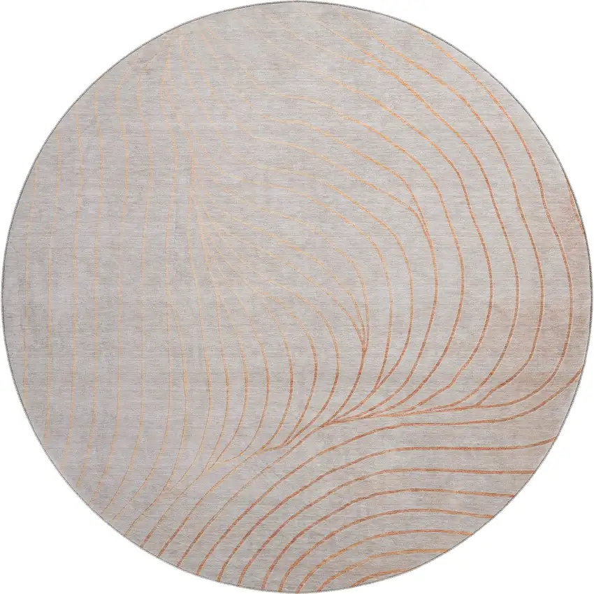 8' Copper And Silver Abstract Washable Round Rug With UV Protection Photo 1